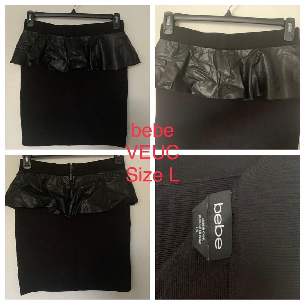 VEUC Vintage bebe Bandage Skirt w/Faux Leather Peplum Size L